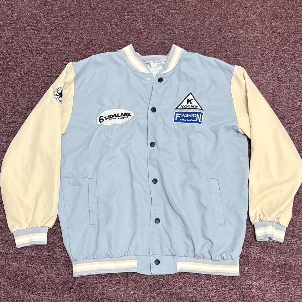 Men's Blue and Cream Bomber Jacket